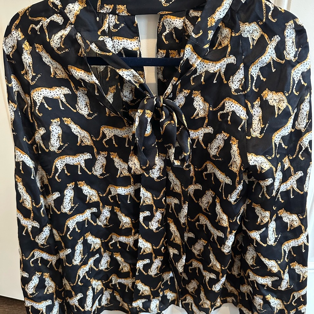 Milly Black Cheetah Design Bow Top - Size 6